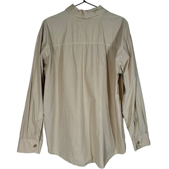 Donni Pop Button Down Beige Tan Neutral Medium Cotton Poplin - Picture 5 of 6